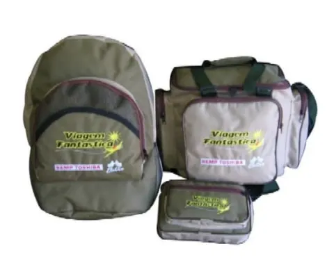 Kit viagem: mochila, bolsa e necessaire, modelo MOC-25